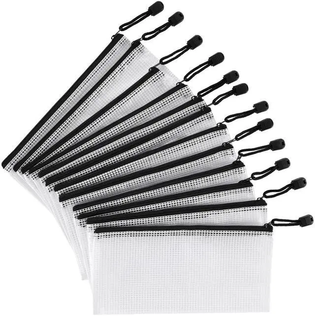 Main image of 12 Pieces Plastic Mesh Zipper Pouch Bag/Zipper Envelope Document Storage Pouch Bag/Zip File Folder/Office Supplies Bills File Waterproof Zipper Pouche/Storage Pouch for Puzzle and Office