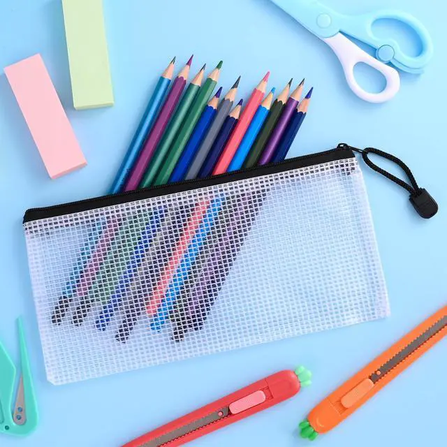 Alt view image 4 of 7 - 12 Pieces Plastic Mesh Zipper Pouch Bag/Zipper Envelope Document Storage Pouch Bag/Zip File Folder/Office Supplies Bills File Waterproof Zipper Pouche/Storage Pouch for Puzzle and Office