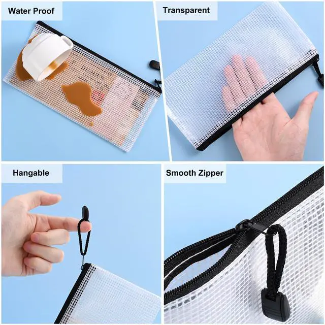 Alt view image 6 of 7 - 12 Pieces Plastic Mesh Zipper Pouch Bag/Zipper Envelope Document Storage Pouch Bag/Zip File Folder/Office Supplies Bills File Waterproof Zipper Pouche/Storage Pouch for Puzzle and Office