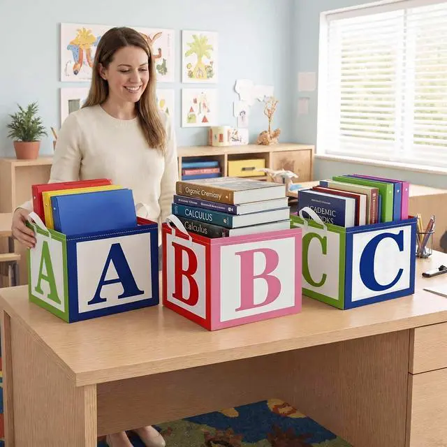Alt view image 2 of 5 - 3pcs ABC Back to School Fabric Teacher Storage Bins Baskets with Handles for Classroom Organization Home and Elementary School Supplies