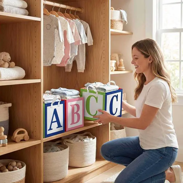Alt view image 3 of 5 - 3pcs ABC Back to School Fabric Teacher Storage Bins Baskets with Handles for Classroom Organization Home and Elementary School Supplies