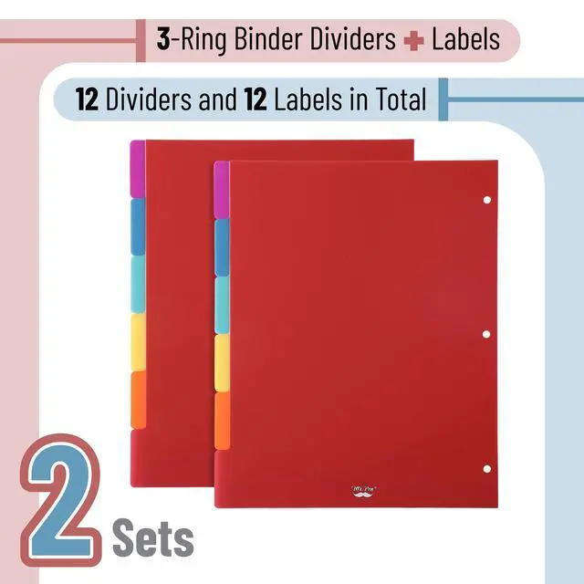 Alt view image 2 of 7 - Dividers for 3 Ring Binder, 2 Sets, 6 Pack/Set, 12 pcs | Letter Size, Binder Dividers with Tabs for Student, Teacher, Office, Home Organizers