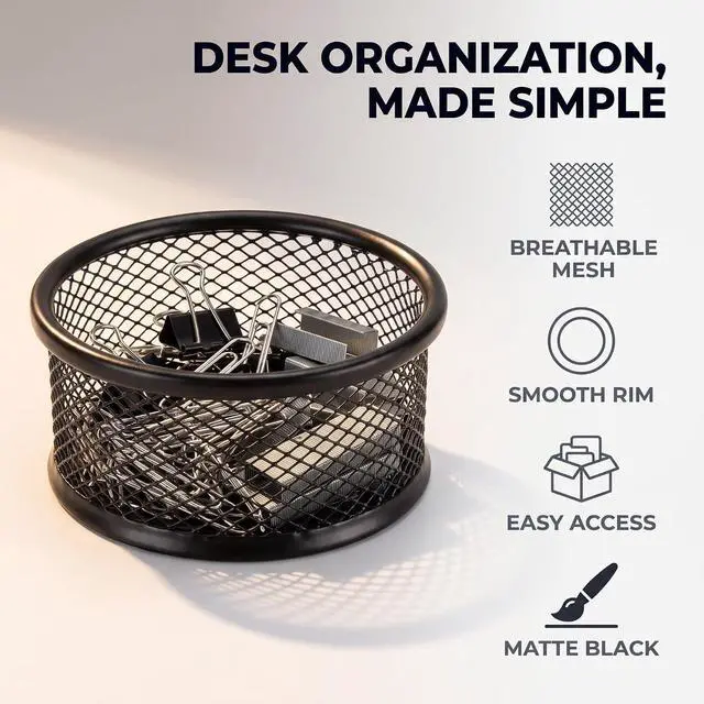 Alt view image 5 of 7 - Black Minimalist Metal Paper Clip Holder Mesh Paperclip Bowl Binder Clip Dispenser Desk Bobby Pin Container Organizer for Home Office Classroom School Desk Supplies Holders and Dispensers