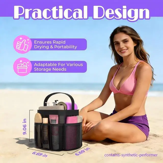 Alt view image 2 of 7 - Mesh Shower Caddy Portable with 8 Upgraded Deeper Pockets,Hanging Caddy Dorm Basket, Quick Dry Shower Bag
