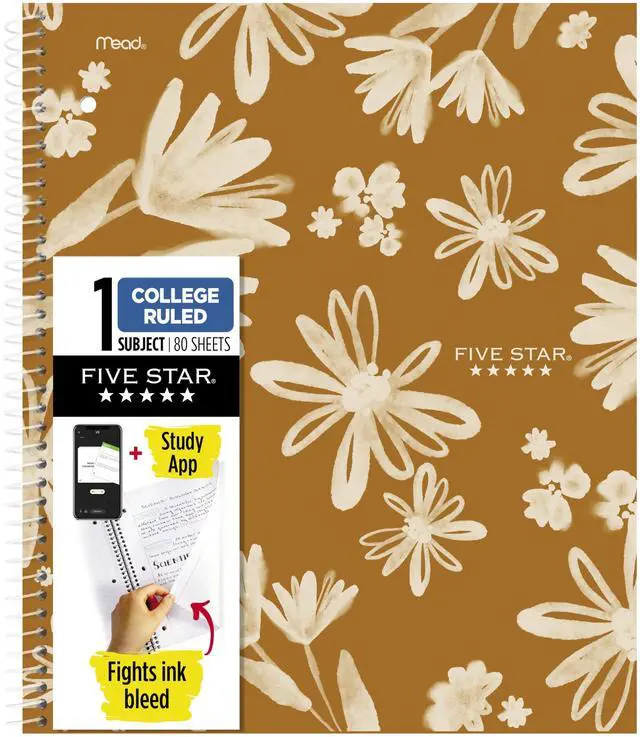 Main image of Spiral Notebook + Study App, 1 Subject, College Ruled Paper, 8-1/2" x 11", 80 Sheets, Fights Ink Bleed, Water Resistant Cover, Soft Petals Harvest (820442F-ECM)
