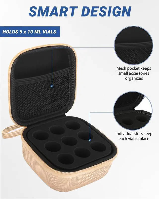 Alt view image 2 of 6 - 9 Slots 10ml Peptide Case, Vial Holder, Vial Case for Fridge and Travel, Fits 5ml10ml Standard Vials, Diabetic Supplies (Case Only, Gold)