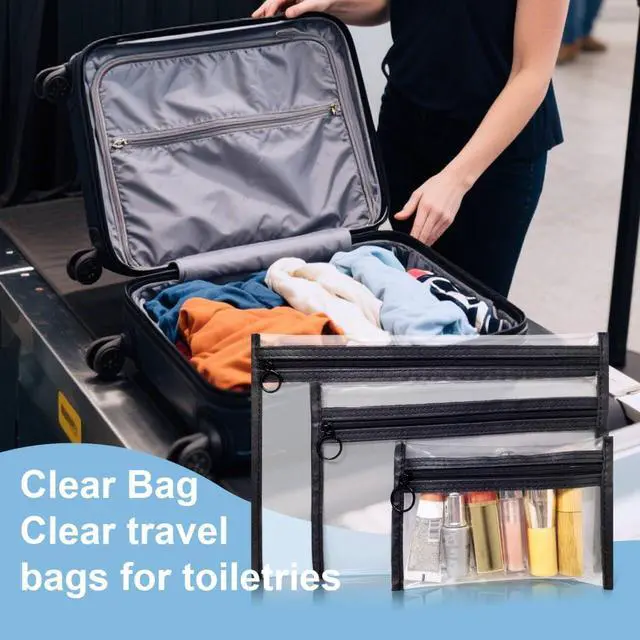 Alt view image 2 of 7 - Clear Toiletry Bags with Loop Zipper, 3 Assorted Sizes PVC Cosmetic Pouches, Large Medium Small Travel Makeup Storage Organizer for Men Women
