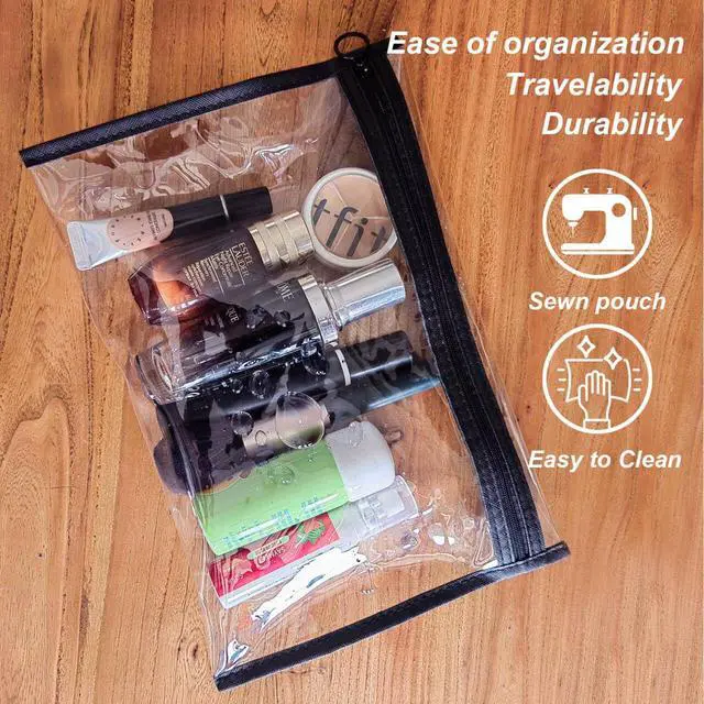 Alt view image 4 of 7 - Clear Toiletry Bags with Loop Zipper, 3 Assorted Sizes PVC Cosmetic Pouches, Large Medium Small Travel Makeup Storage Organizer for Men Women