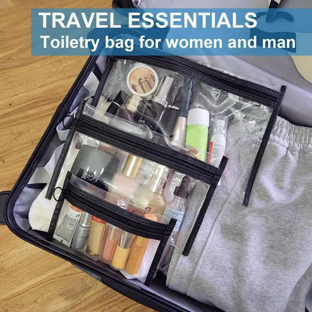 Alt view image 7 of 7 - Clear Toiletry Bags with Loop Zipper, 3 Assorted Sizes PVC Cosmetic Pouches, Large Medium Small Travel Makeup Storage Organizer for Men Women