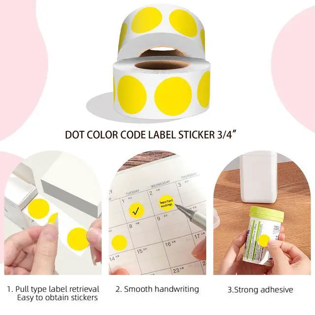 Alt view image 3 of 7 - 500 PCS 3/4" Yellow Dot Stickers,Circle Color Coding Labels for Office Classification, Inventory Management and Item Marking