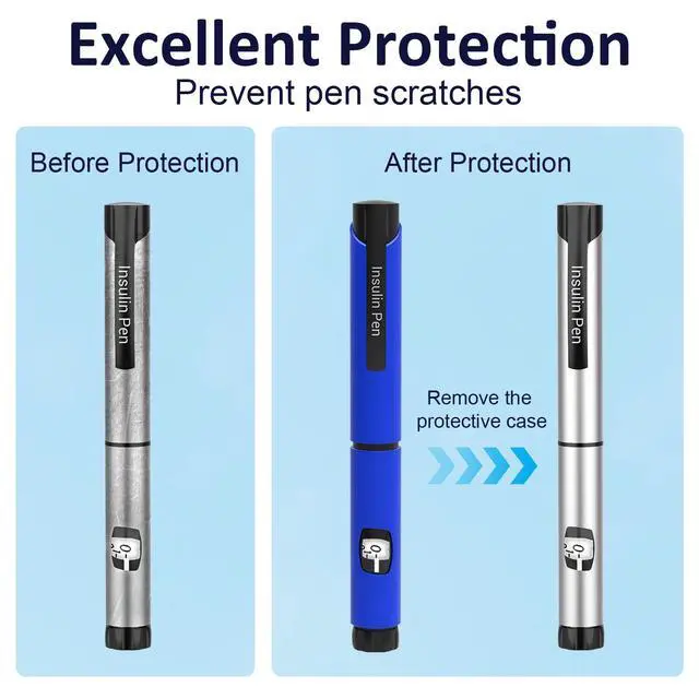 Alt view image 2 of 7 - NovoPen Case, Insulin Pen Holder, Diabetic Accessories, Durable NovoPen Protector, Fit for 4, 5, 6, Echo, Echo Plus, for Insulin Pen Travel and Home, Keep Pen Safe, Only Silicone Cover 2P (Blue&Grey)