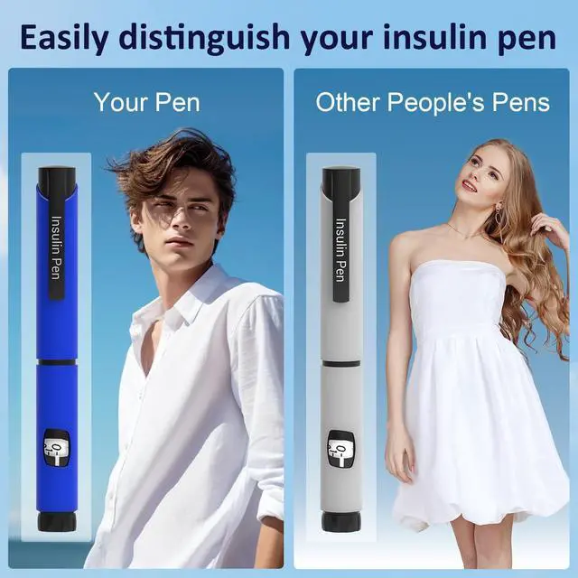 Alt view image 6 of 7 - NovoPen Case, Insulin Pen Holder, Diabetic Accessories, Durable NovoPen Protector, Fit for 4, 5, 6, Echo, Echo Plus, for Insulin Pen Travel and Home, Keep Pen Safe, Only Silicone Cover 2P (Blue&Grey)