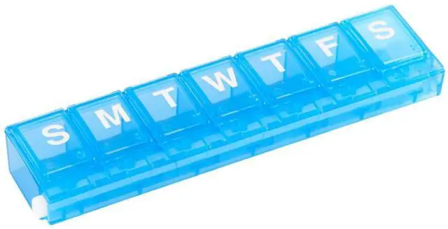 Main image of EZY DOSE Weekly (7-Day) Pill Planner, Medicine Case, Vitamin Organizer Box, Small Locking Compartments to Secure Prescription Medication and Prevent Accidental Spilling, Blue
