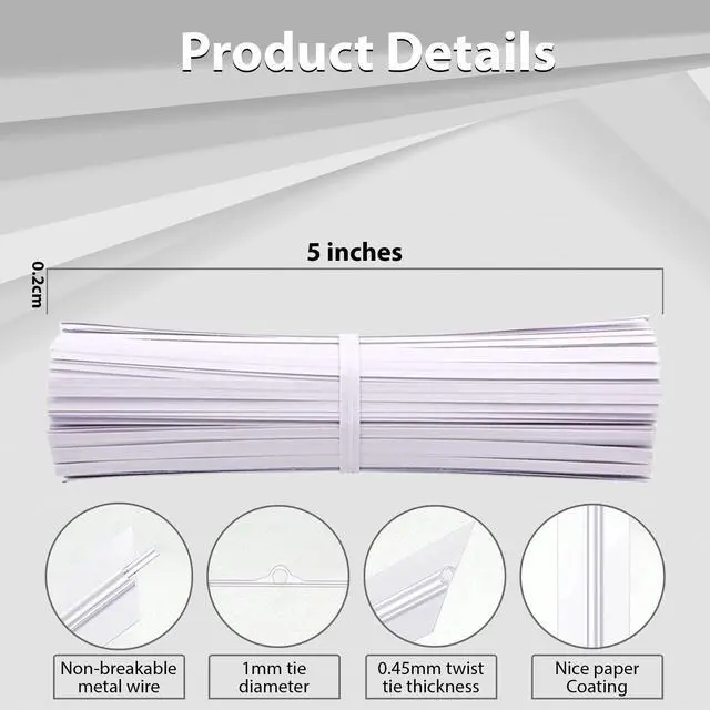 Alt view image 6 of 7 - 100 Pieces 5" Reusable White Paper Bread Twist Ties, White Twist Ties Bag Ties for Bags Bread Wire Ties Reusable Twist Tie for Treat Party Cello Candy Bread Coffee Bags Cake Pops