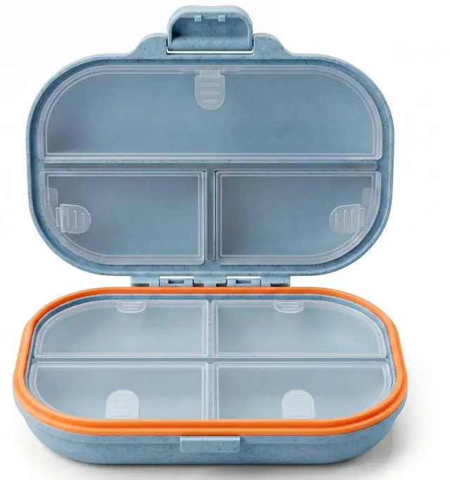 Main image of 7 Compartments Travel Pill Organizer with 7 Day Label Stickers, Weekly Moisture Proof Purse Size Portable Travel Pill Case for Daily Medicine & Vitamin Storage (Blue)
