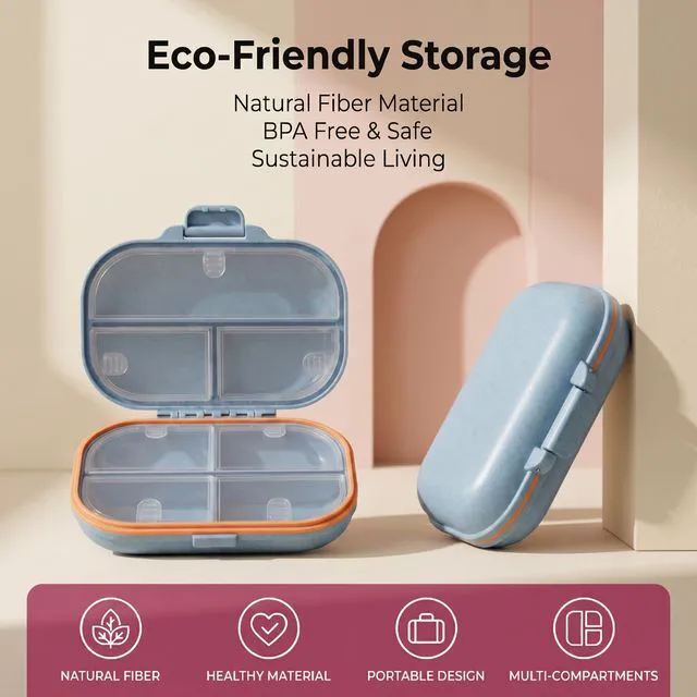 Alt view image 2 of 7 - 7 Compartments Travel Pill Organizer with 7 Day Label Stickers, Weekly Moisture Proof Purse Size Portable Travel Pill Case for Daily Medicine & Vitamin Storage (Blue)