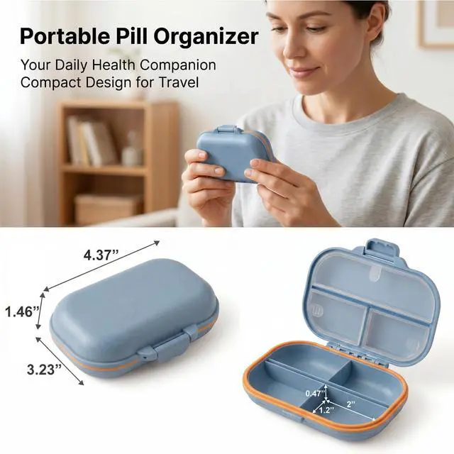 Alt view image 7 of 7 - 7 Compartments Travel Pill Organizer with 7 Day Label Stickers, Weekly Moisture Proof Purse Size Portable Travel Pill Case for Daily Medicine & Vitamin Storage (Blue)