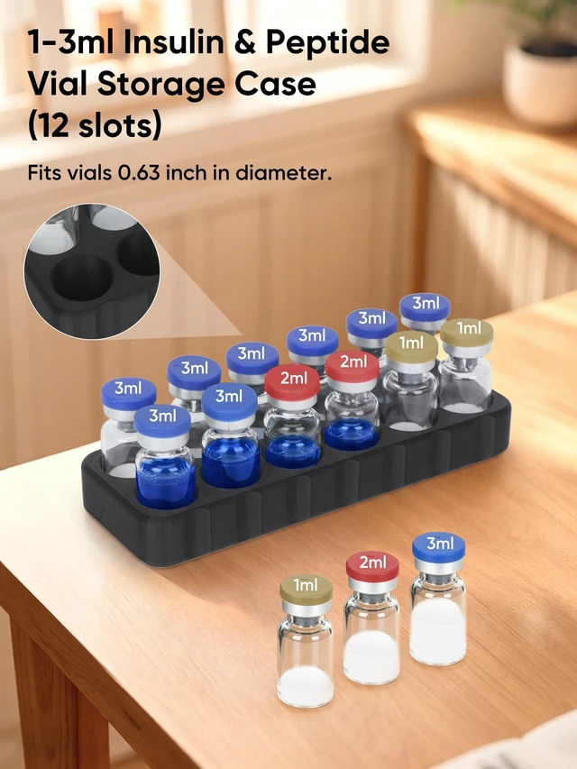 Alt view image 2 of 7 - 12-Slot 3ml Peptide & Insulin Vial Holder for Refrigerator Diabetic Supply Storage Organizer (Black)