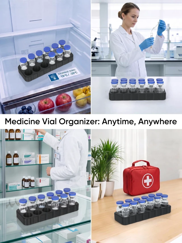 Alt view image 3 of 7 - 12-Slot 3ml Peptide & Insulin Vial Holder for Refrigerator Diabetic Supply Storage Organizer (Black)