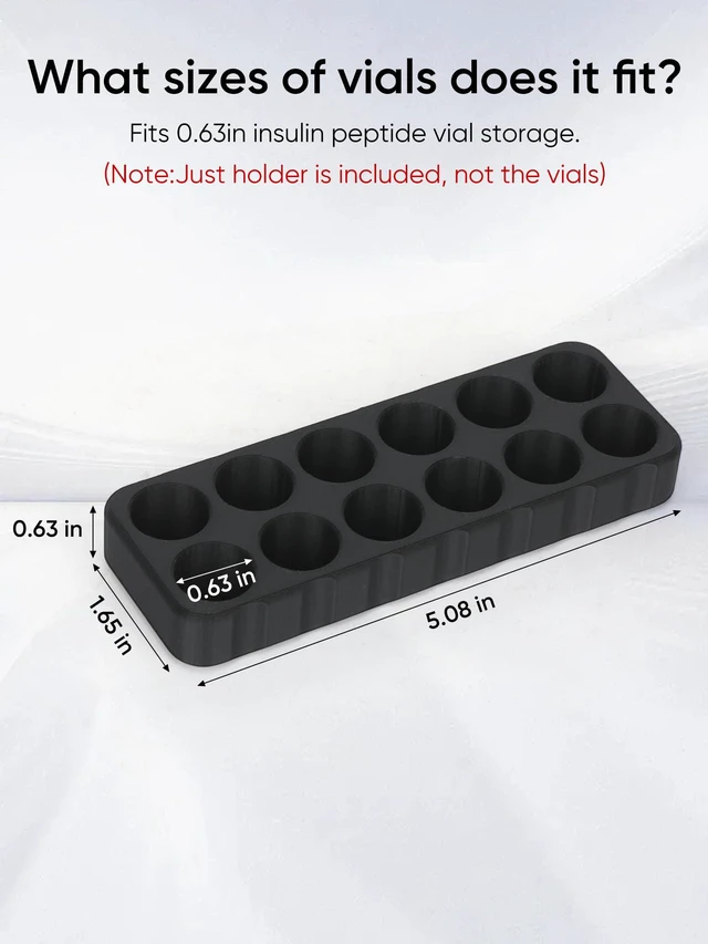 Alt view image 4 of 7 - 12-Slot 3ml Peptide & Insulin Vial Holder for Refrigerator Diabetic Supply Storage Organizer (Black)