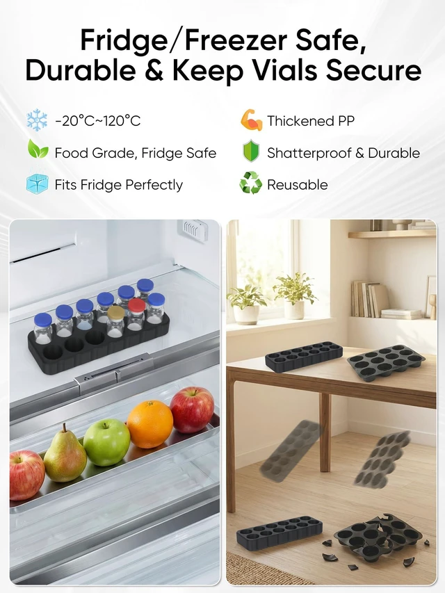 Alt view image 7 of 7 - 12-Slot 3ml Peptide & Insulin Vial Holder for Refrigerator Diabetic Supply Storage Organizer (Black)