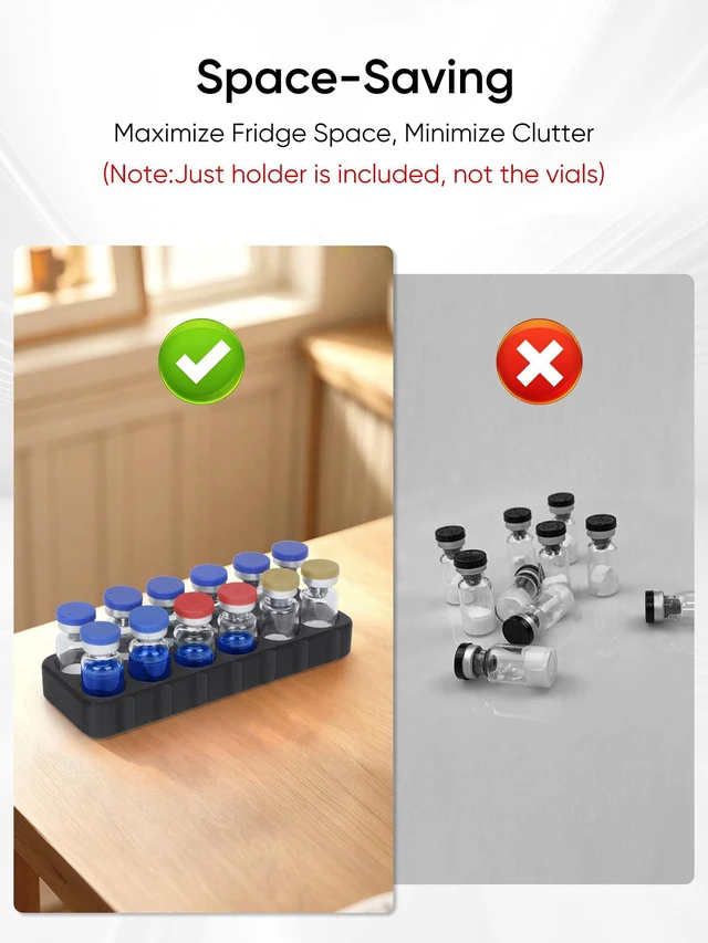 Alt view image 5 of 7 - 12-Slot 3ml Peptide & Insulin Vial Holder for Refrigerator Diabetic Supply Storage Organizer (Black)