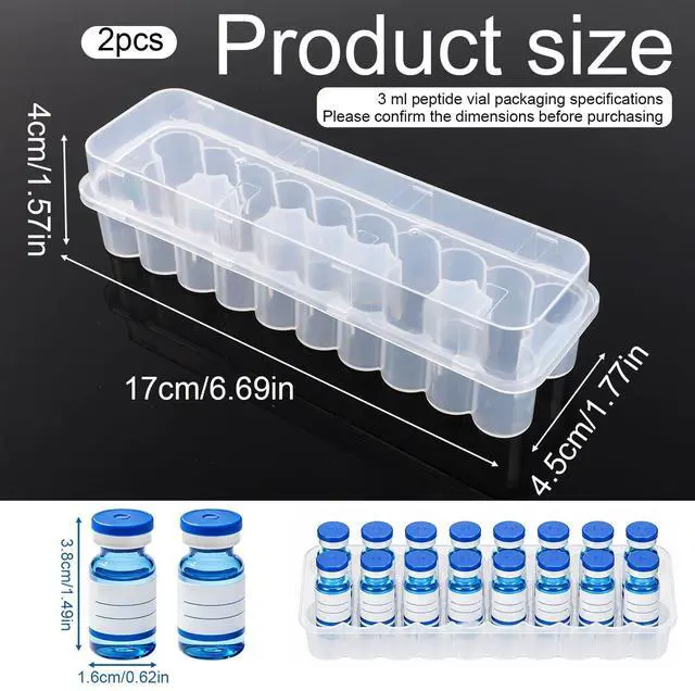 Alt view image 2 of 7 - 2pcs 24-Slot Peptide Vial Organizer for Refrigerator Fridge, Stackable Plastic 3ml Vial Storage Case Holder Protector Stackable for Storage Organization Box, Space-Saving Supplies (Clear/Transparent)