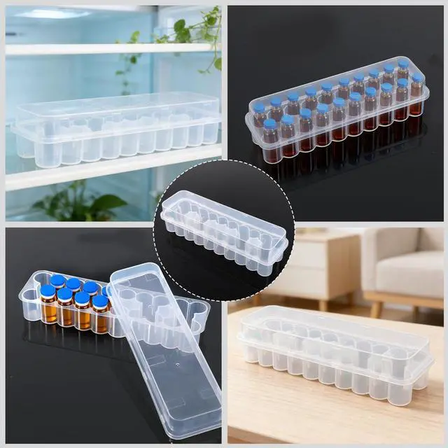 Alt view image 3 of 7 - 2pcs 24-Slot Peptide Vial Organizer for Refrigerator Fridge, Stackable Plastic 3ml Vial Storage Case Holder Protector Stackable for Storage Organization Box, Space-Saving Supplies (Clear/Transparent)