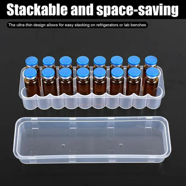 Alt view image 6 of 7 - 2pcs 24-Slot Peptide Vial Organizer for Refrigerator Fridge, Stackable Plastic 3ml Vial Storage Case Holder Protector Stackable for Storage Organization Box, Space-Saving Supplies (Clear/Transparent)