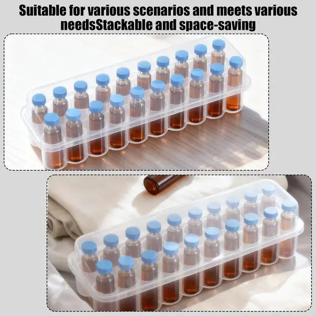 Alt view image 7 of 7 - 2pcs 24-Slot Peptide Vial Organizer for Refrigerator Fridge, Stackable Plastic 3ml Vial Storage Case Holder Protector Stackable for Storage Organization Box, Space-Saving Supplies (Clear/Transparent)