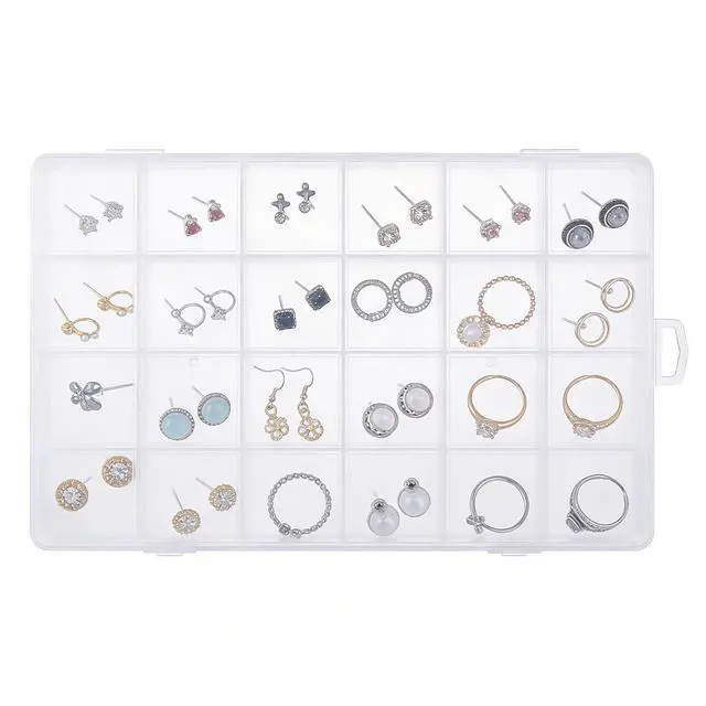 Main image of 28-Grid Clear Plastic Organizer Box, Secure Storage Container with Fixed Dividers for Beads, Jewelry & Crafts - Spill-Proof Compartments for Small Parts Organization