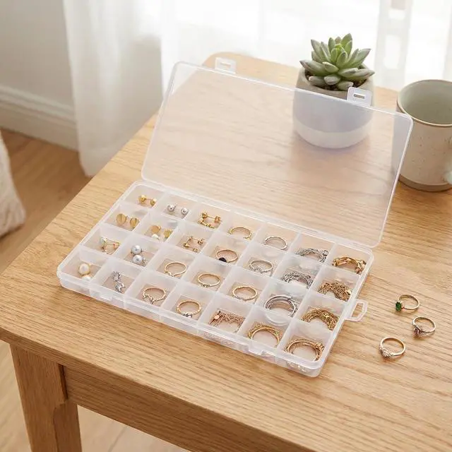 Alt view image 3 of 4 - 28-Grid Clear Plastic Organizer Box, Secure Storage Container with Fixed Dividers for Beads, Jewelry & Crafts - Spill-Proof Compartments for Small Parts Organization