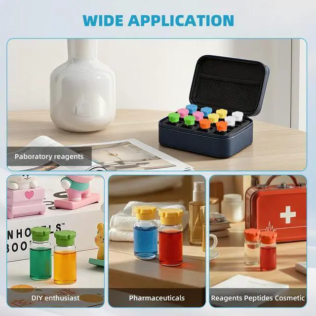 Alt view image 7 of 7 - 12Pcs Glass Vial Protective Vial Caps Peptide Silicone Caps for 1ml 2ml 3ml | Reusable Vial Covers for Peptide Storage, Covers Glass Vials Fit for Fridge, Airtight Fridge Organizer, Easy to Clean Cap