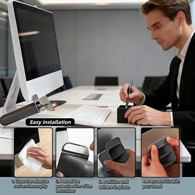 Alt view image 3 of 7 - Sticky Desk Organizer, 3-Pack Monitor Side Storage with Adhesive - Multifunctional Desktop Pen Holder for Stationery, Jewelry, Remote Control - Space Saving Grey PP Material for Office & Home