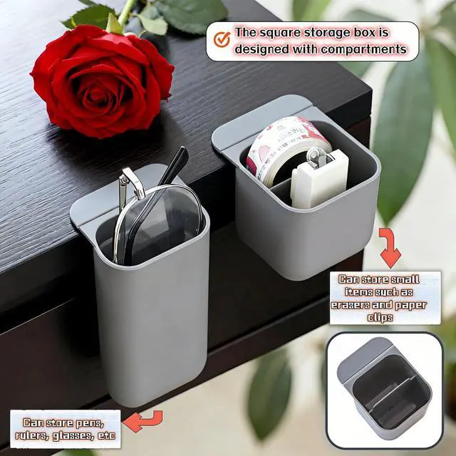Alt view image 5 of 7 - Sticky Desk Organizer, 3-Pack Monitor Side Storage with Adhesive - Multifunctional Desktop Pen Holder for Stationery, Jewelry, Remote Control - Space Saving Grey PP Material for Office & Home