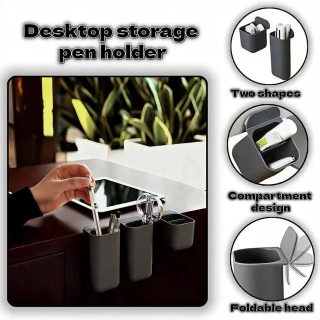 Alt view image 4 of 7 - Sticky Desk Organizer, 3-Pack Monitor Side Storage with Adhesive - Multifunctional Desktop Pen Holder for Stationery, Jewelry, Remote Control - Space Saving Grey PP Material for Office & Home