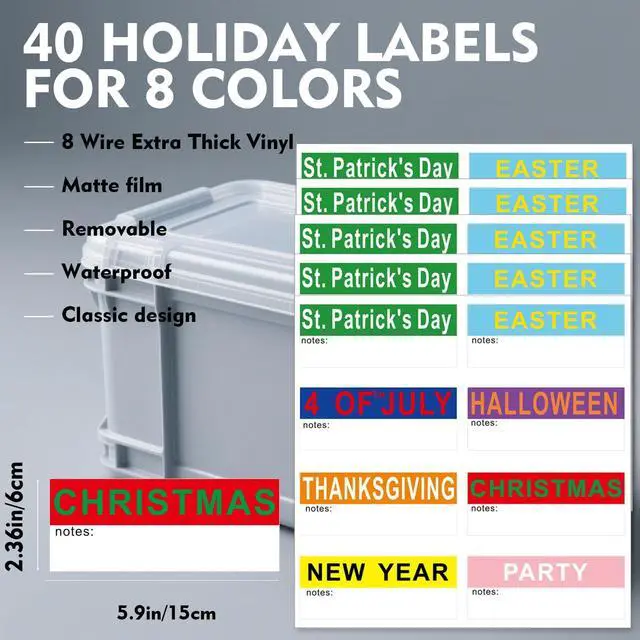 Alt view image 2 of 5 - Holiday Color Coded Labels Multi-Pack - 40PCS Seasonal Decoration Storage Stickers for Christmas, Halloween, Easter - Labels for Home, Office & Classroom Organization,Moving Supplies | Color-coded wri