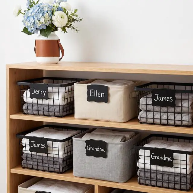 Alt view image 6 of 7 - Basket Labels Clip On Set, 22 pcs, Butterfly Shape | 20 Removable Bin Labels Basket Tags for Storage Bins With 2 White Chalk Markers for Basket Pantry Organization Box