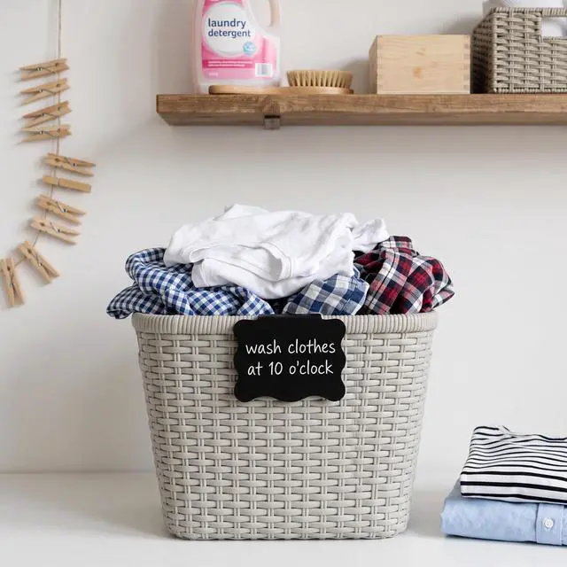 Alt view image 7 of 7 - Basket Labels Clip On Set, 22 pcs, Butterfly Shape | 20 Removable Bin Labels Basket Tags for Storage Bins With 2 White Chalk Markers for Basket Pantry Organization Box