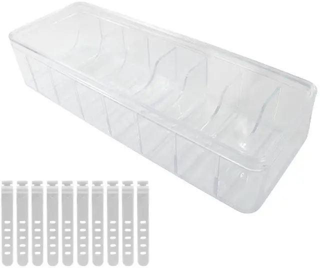 Main image of 1 Pcs Clear Cord Organizer with 10 Wire Ties | Plastic Cable Management Box with Lid, Desktop Storage Box for Home/Office/Desk Accessories