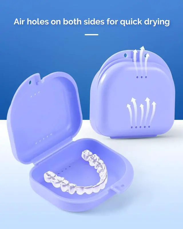 Alt view image 2 of 7 - Retainer Case With Vent Holes, Orthodontic Mouth Guard Case, Purple | Dental Storage Container Plastic, Mouth Guard Holder with Snap Lock
