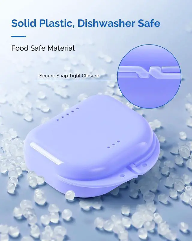 Alt view image 4 of 7 - Retainer Case With Vent Holes, Orthodontic Mouth Guard Case, Purple | Dental Storage Container Plastic, Mouth Guard Holder with Snap Lock