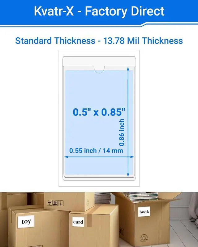 Alt view image 2 of 7 - 20 PCS Clear Self Adhesive Plastic Label Pockets, Top Loading Business & Library Index Card Holders, Peel and Stick Sleeves for Storage Bins, Totes, Binders and Drawers (0.5 x 0.85 Inch)