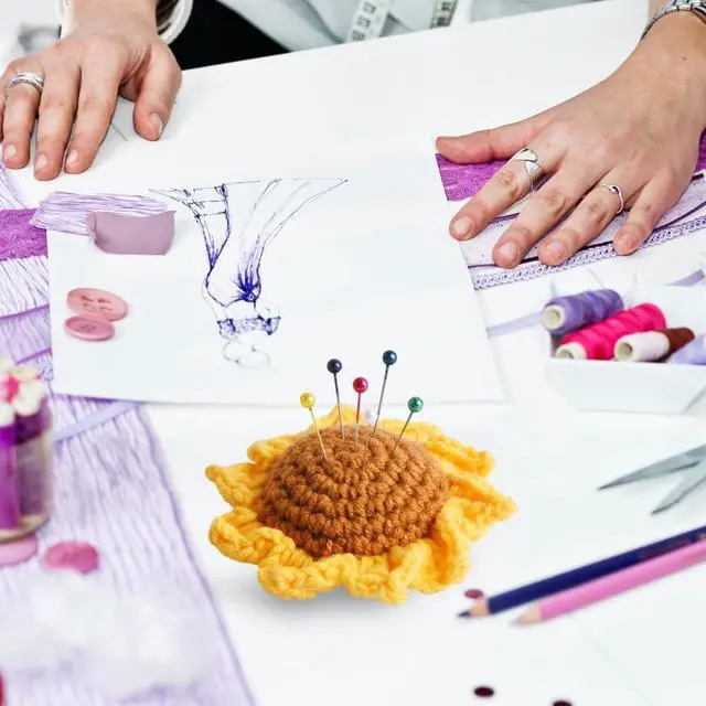 Alt view image 5 of 5 - Sunflower Pin Cushion, Handmade Knitted Pincushions, Cute Pin Cushions Needle Holders for Sewing Quilting Accessory, DIY Crafts or Patchwork Decor