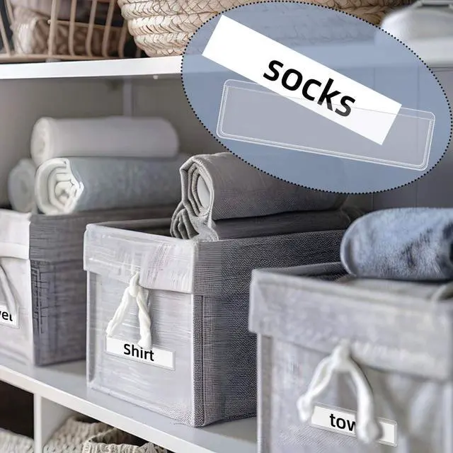 Alt view image 3 of 7 - 40 Pack Self Adhesive Label Holders Adhesive Clear Shelf Tag Plastic Index Card Pockets for Mailbox Bookshelf Supermarket Storage Bins Label Holder Library Shelf Labels Holder Index Label Pockets