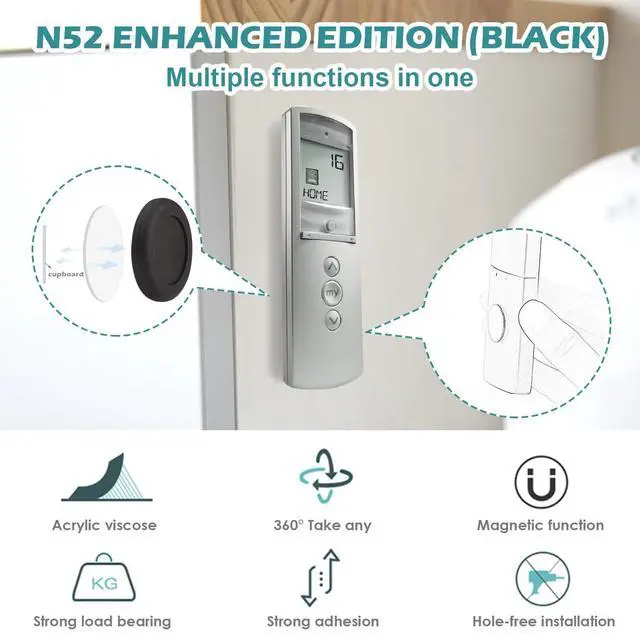 Alt view image 2 of 7 - 5 Pack N52 High Magnetic Remote Control Holder Wall Mount Holders Hole-Free Phone Charging Organizer Storage Containers For Home Office School Supply Storage.(Black Enhanced version)
