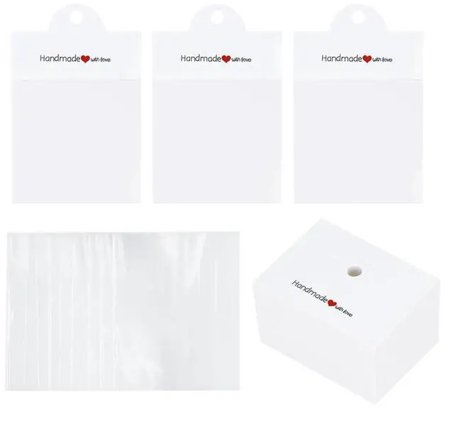Main image of 100 Sets Jewelry Package Bags Clear Plastic Jewelry Pouches Bracelet Necklace Earrings Display Cards Jewelry Packaging Selling Card for Small Business White