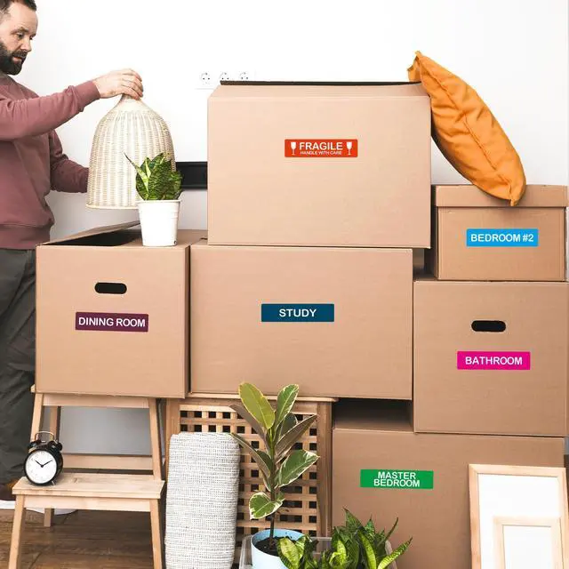 Alt view image 5 of 7 - 140 Pcs Home Moving Color Coding Labels, Livingroom, Bedroom, Kitchen, Dining Room, Bathroom Label, 14 Spaces Sticker/Sheet10 Sheets 1×4 Inch