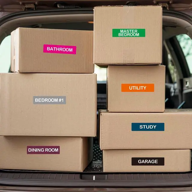 Alt view image 7 of 7 - 140 Pcs Home Moving Color Coding Labels, Livingroom, Bedroom, Kitchen, Dining Room, Bathroom Label, 14 Spaces Sticker/Sheet10 Sheets 1×4 Inch