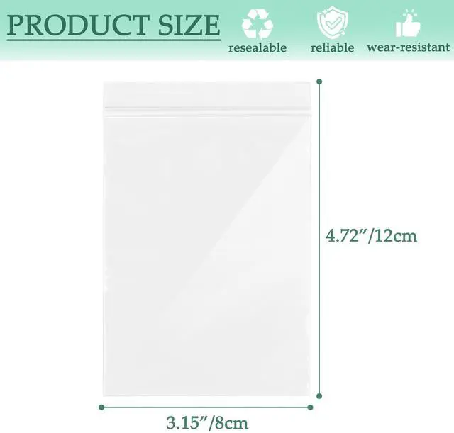 Alt view image 2 of 5 - 100 Pack 3.15" x 4.72" Plastic Bags, Resealable Zipper Clear Plastic Bags for Jewelry, Clear Storage Poly Bag for Package, Candy, Pill